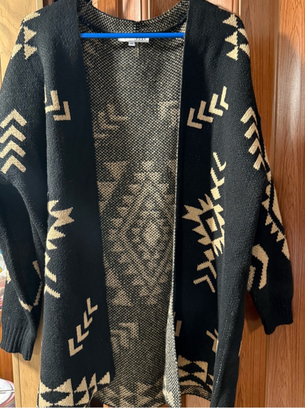 Baltic Born Black and Cream Aztec Open-Front Cardigan